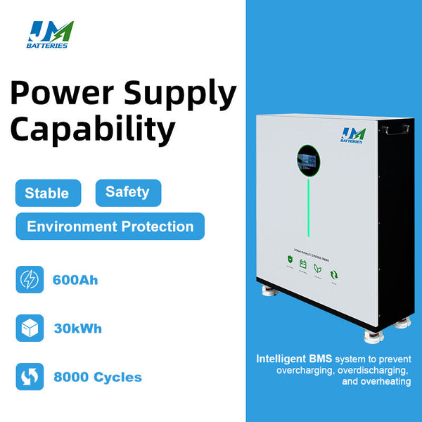 JM Energy New Arrival 30kwh 51.2V 48V 600ah Lithium Ion Battery for Home Energy Storage and Solar System