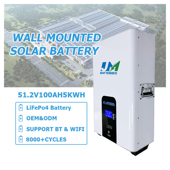 JM 5kw 10kw Home Solar Energy Storage Wall Mounted Battery Pack 100ah 48v Lifepo4 Lithium Ion 100% Efficient Home Solar System JMBatteries