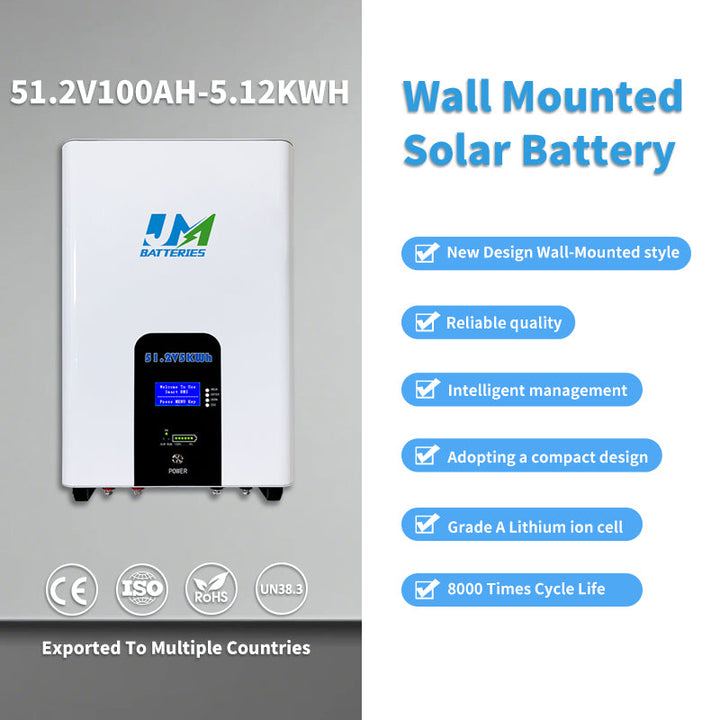JM 5kw 10kw Home Solar Energy Storage Wall Mounted Battery Pack 100ah 48v Lifepo4 Lithium Ion 100% Efficient Home Solar System JMBatteries