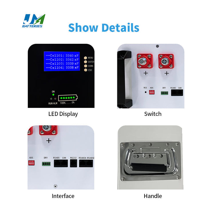 JM 5kw 10kw Home Solar Energy Storage Wall Mounted Battery Pack 100ah 48v Lifepo4 Lithium Ion 100% Efficient Home Solar System JMBatteries